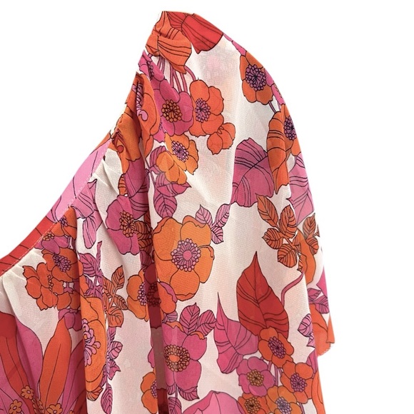 Trina Turk Pink Orange Floral One-Shoulder Ruffle Top - Picture 5 of 9